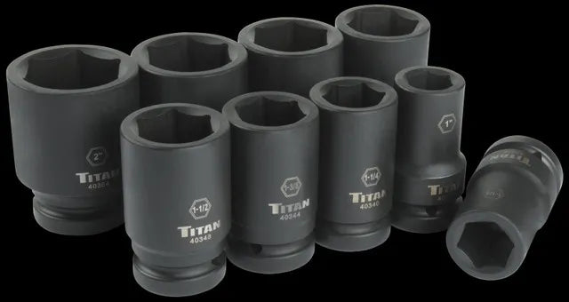 Titan 40309 9-Piece 1-Inch Drive 6-Point SAE Deep Impact Socket Set