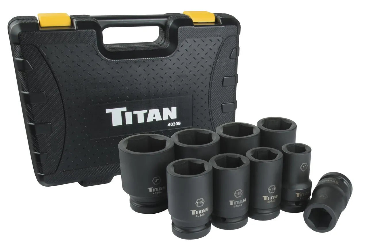 Titan 40309 9-Piece 1-Inch Drive 6-Point SAE Deep Impact Socket Set