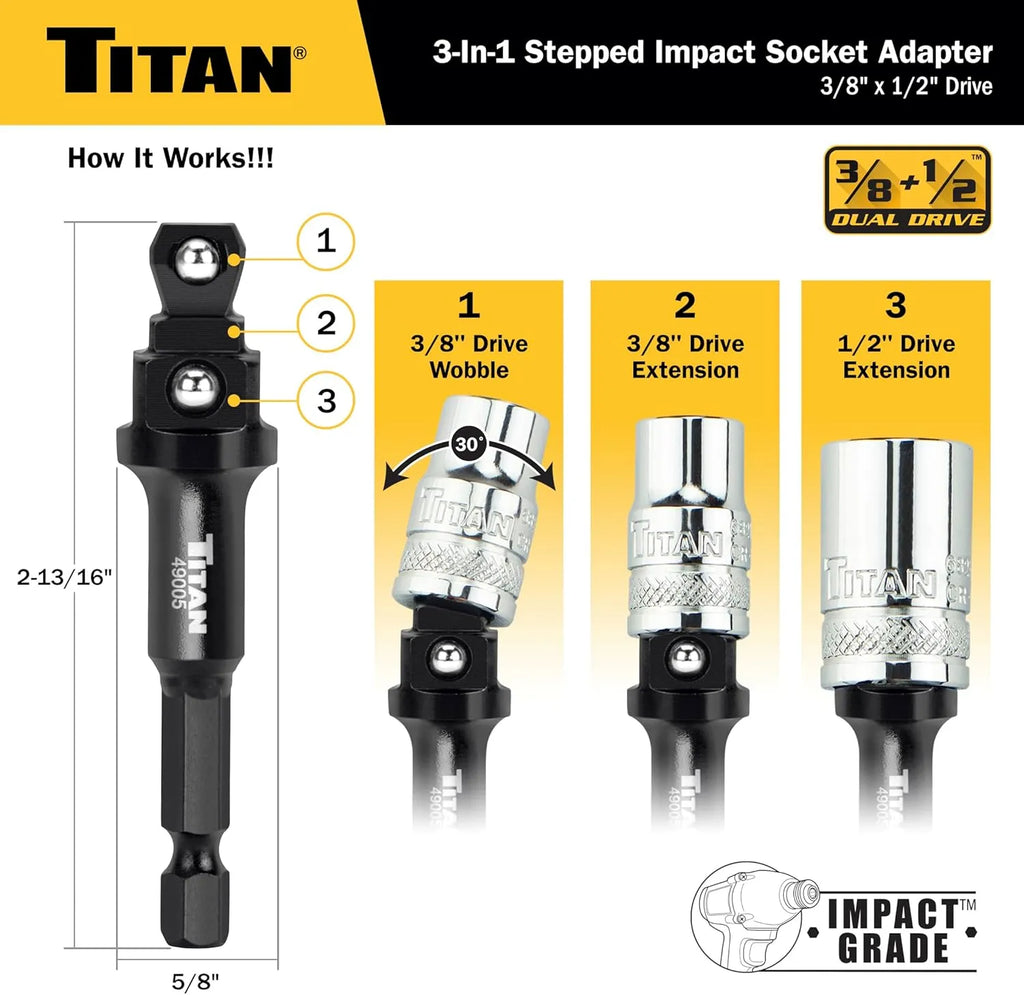 Titan 49005 3/8 & 1/2" Drive 3-in-1 Stepped Impact Socket Adapter