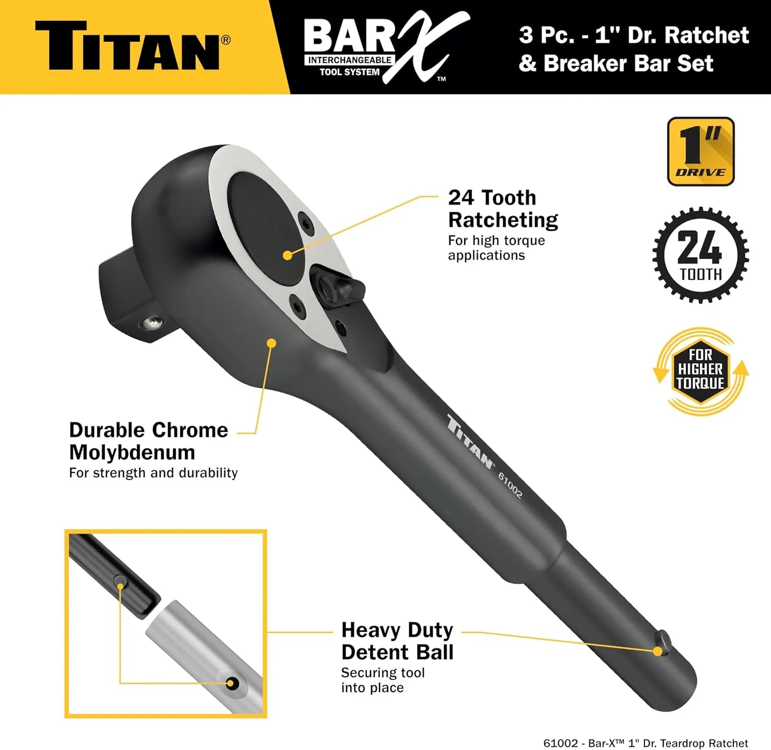 Titan 61323 Bar-X 3-Piece 1-Inch Drive Ratchet & Breaker Bar Set