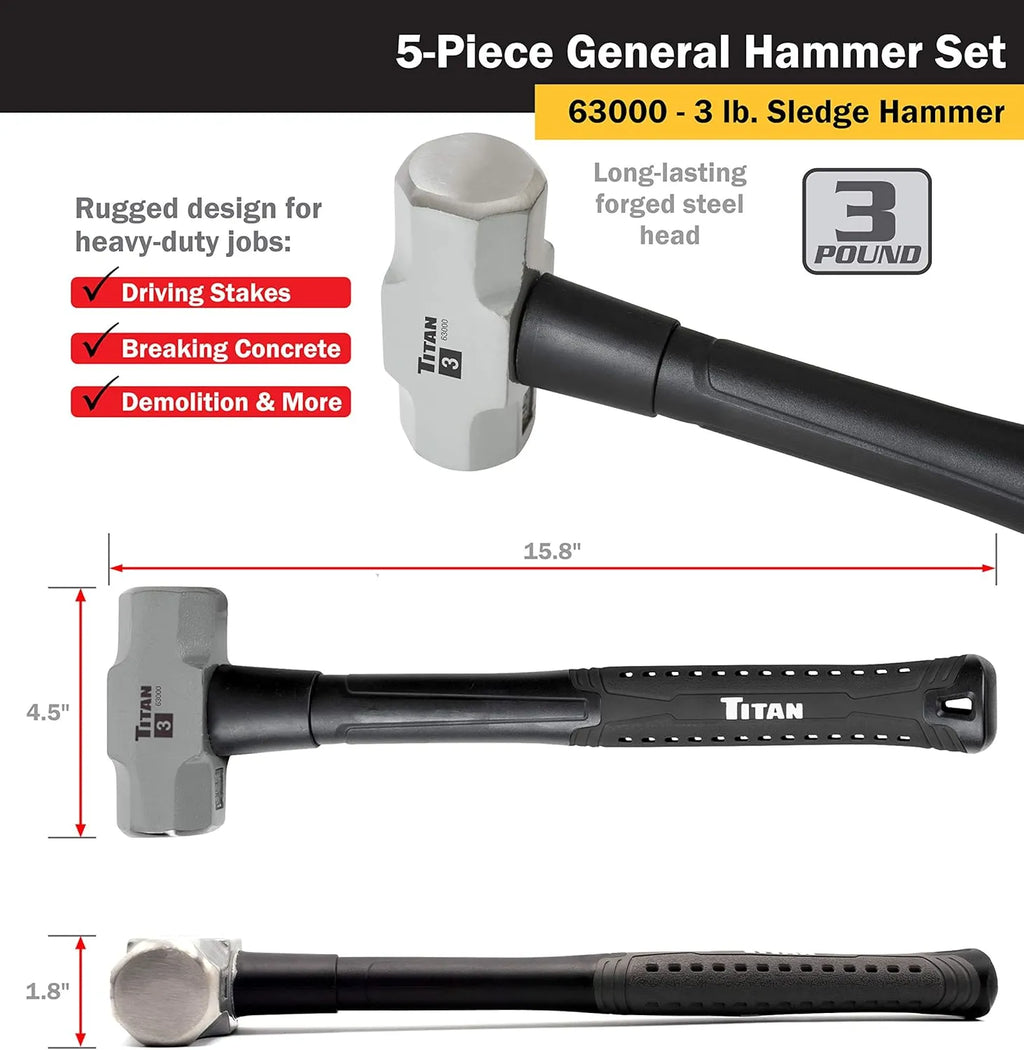 Titan 63125 5-Piece Hammer Set