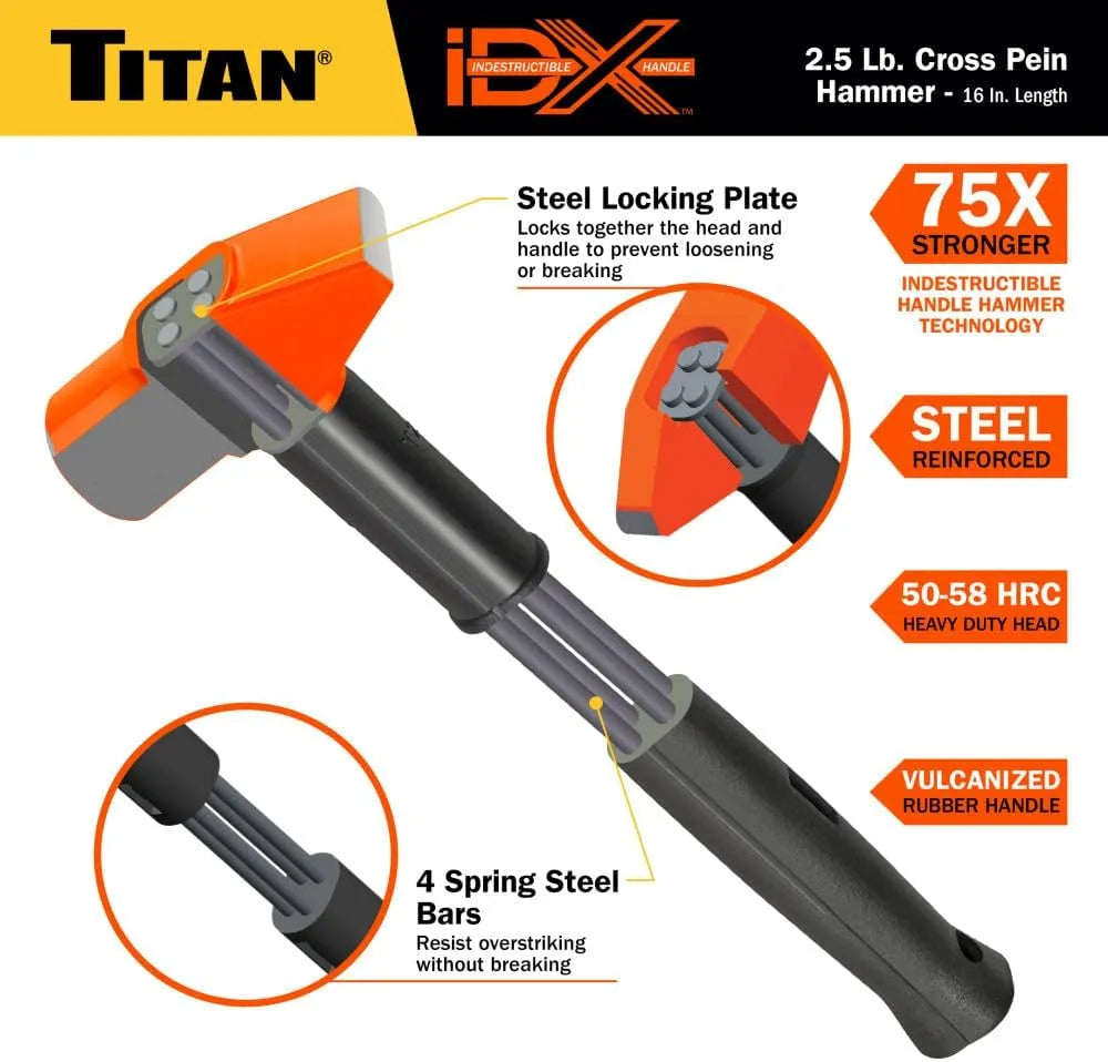 Titan 63620 iDX 2.5 lb. Indestructible Cross Pein Hammer