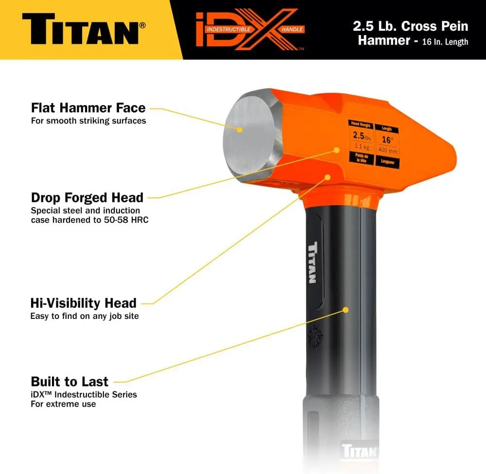 Titan 63620 iDX 2.5 lb. Indestructible Cross Pein Hammer
