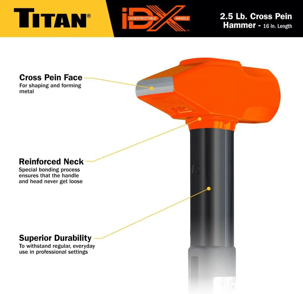 Titan 63620 iDX 2.5 lb. Indestructible Cross Pein Hammer
