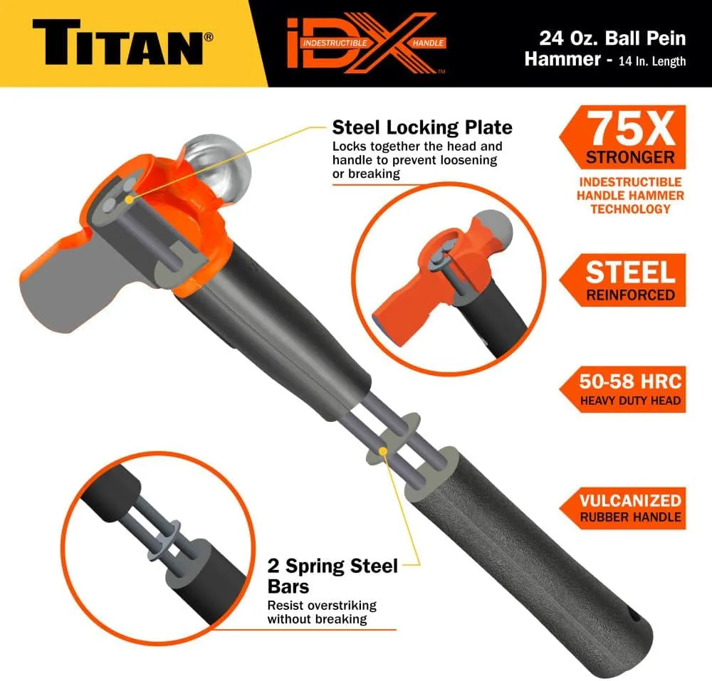 Titan 63624 iDX 24 oz Indestructible Ball Pein Hammer