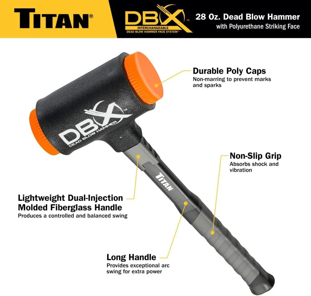 Titan 63630 DBX 28 oz Dead Blow Hammer with Polyurethane & Brass Caps