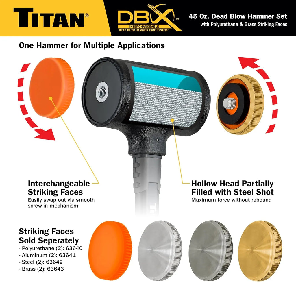 Titan 63647 DBX 45 oz Dead Blow Hammer with Polyurethane & Brass Faces