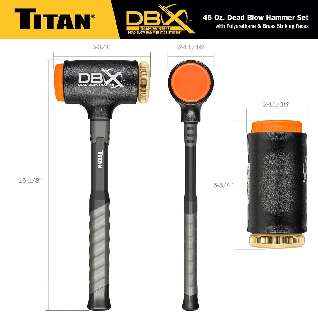 Titan 63647 DBX 45 oz Dead Blow Hammer with Polyurethane & Brass Faces