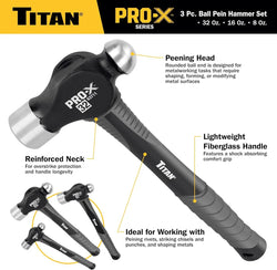 Titan 63706 3-Piece Pro-X Ball Pein Hammer Set