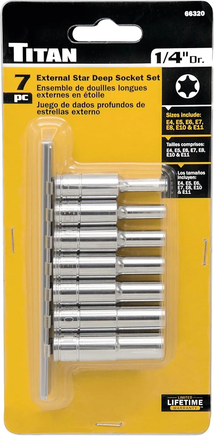 Titan 66320 7-Piece 1/4 in. Drive Deep External Star Socket Set