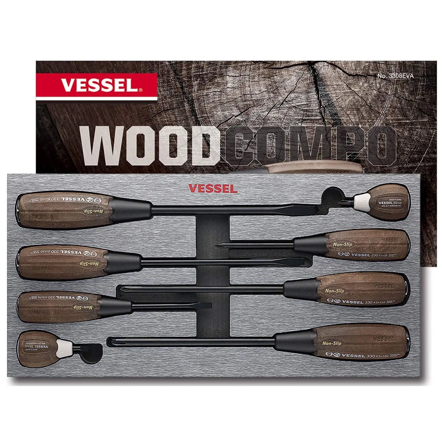 WOOD-COMPO Non-Slip Tang-Thru Screwdriver 8PC. Set