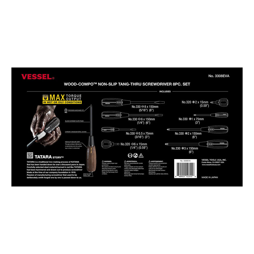 WOOD-COMPO Non-Slip Tang-Thru Screwdriver 8PC. Set