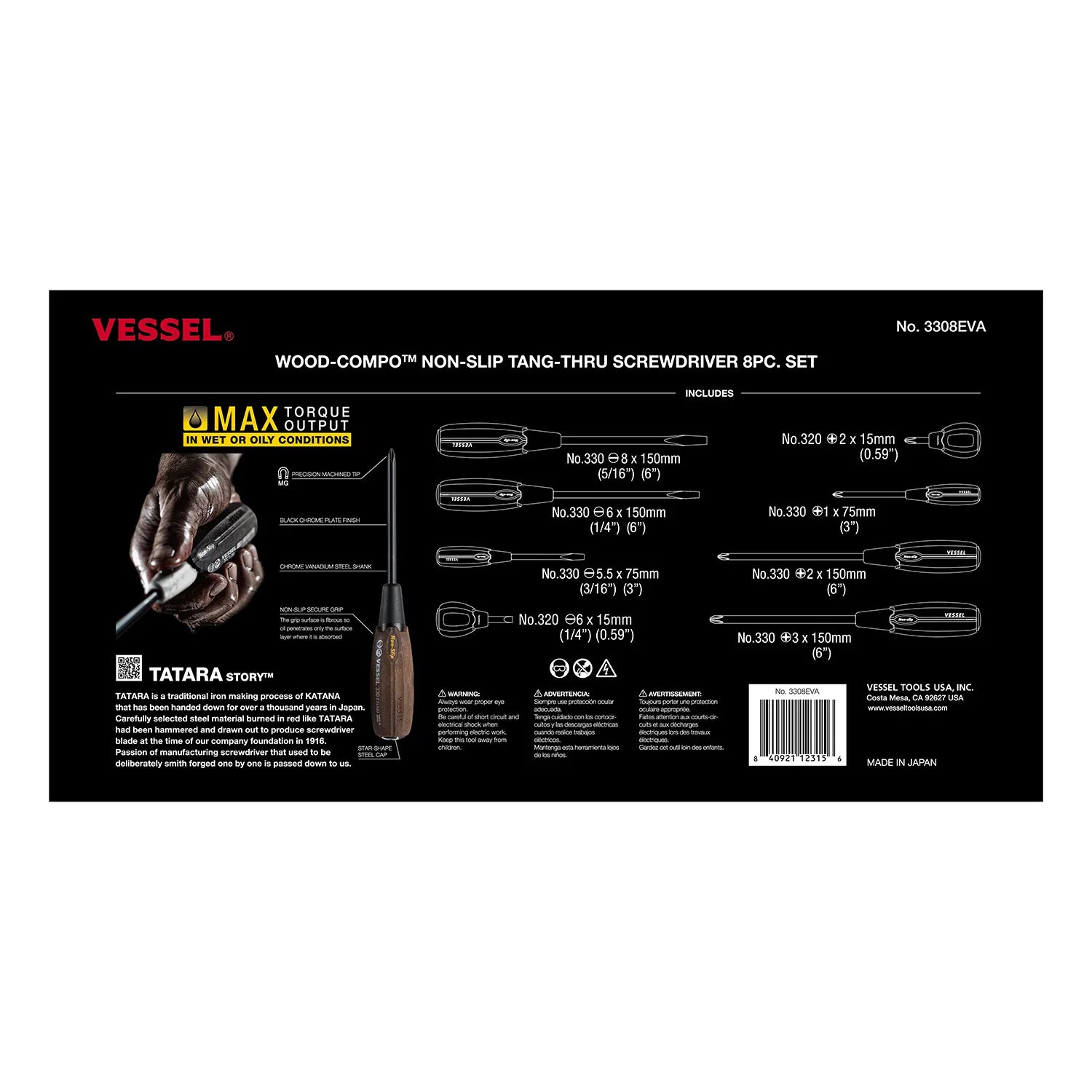 WOOD-COMPO Non-Slip Tang-Thru Screwdriver 8PC. Set