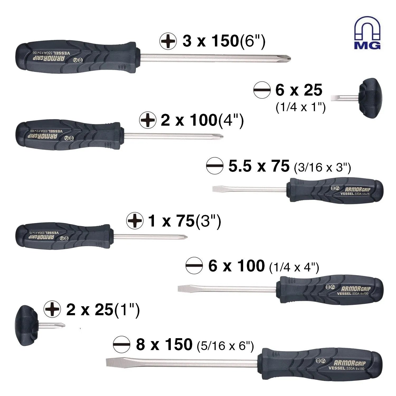ARMOR GRIP Screwdriver 8PC. Set