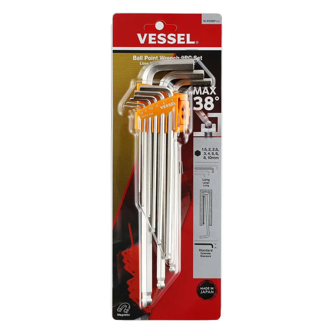 Ball Point Hex L-Key Wrench (Long Type) 9PC. Set