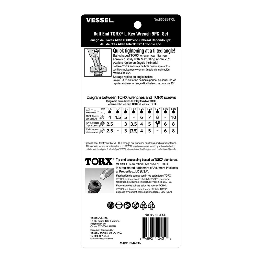 Ball End Torx L-Key Wrench 9PC. Set