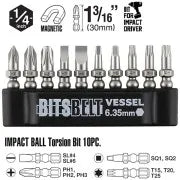 BALL GRIP Interchangeable Ratchet Screwdriver 10PC. Bit Set