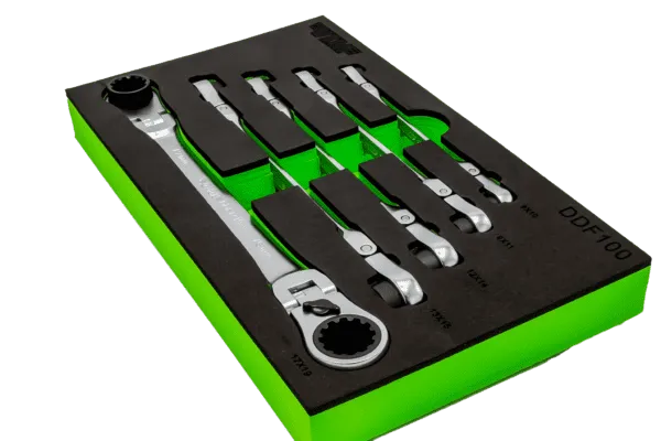 5 PC. DOUBLE DEEP SPLINE FLEX HEAD RATCHETING WRENCH SET - METRIC