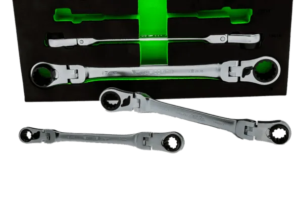 5 PC. DOUBLE DEEP SPLINE FLEX HEAD RATCHETING WRENCH SET - METRIC