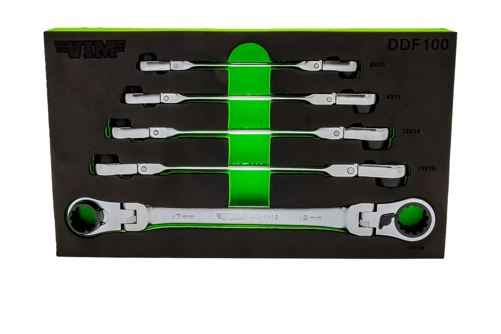 5 PC. DOUBLE DEEP SPLINE FLEX HEAD RATCHETING WRENCH SET - METRIC