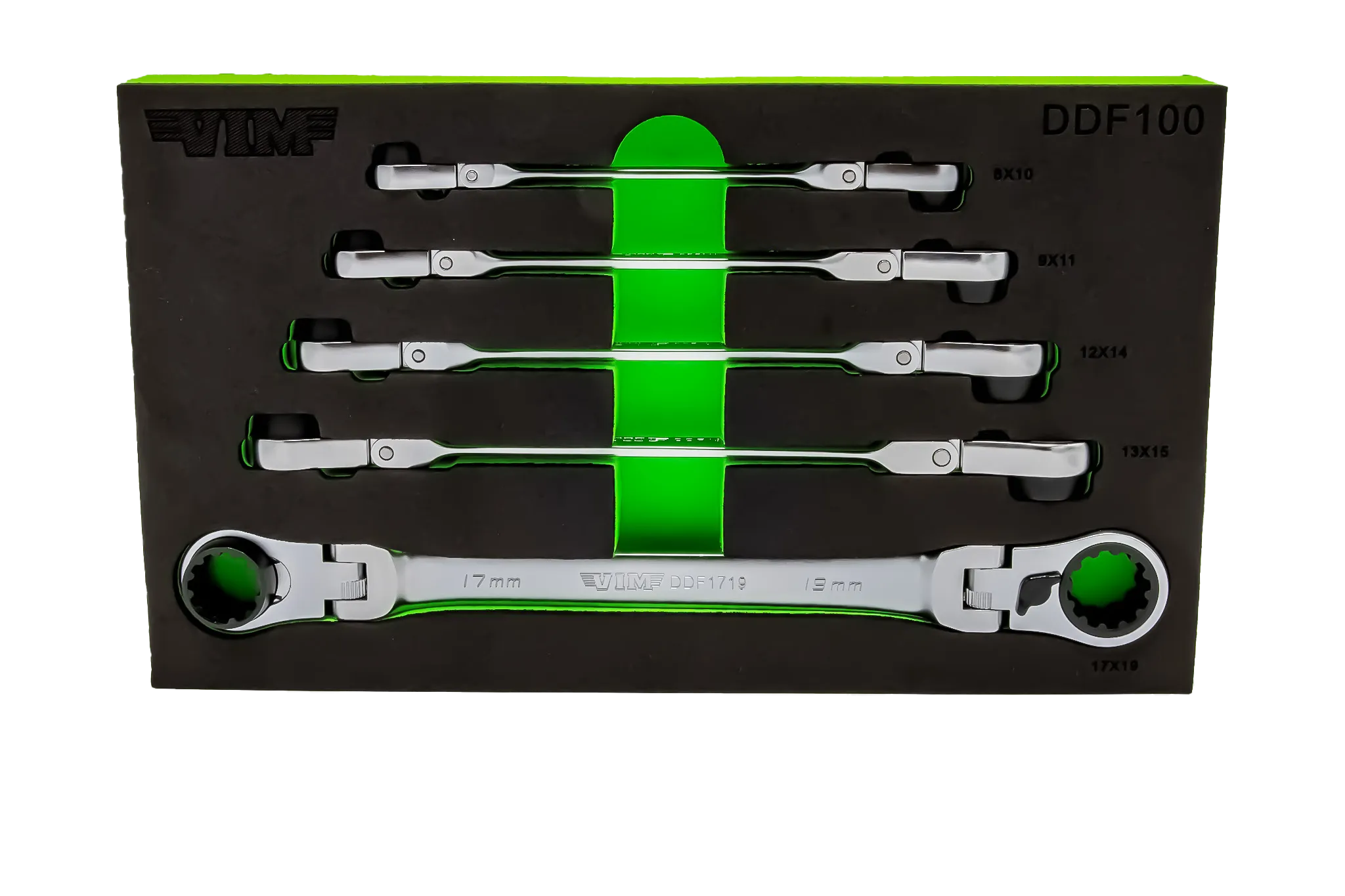 5 PC. DOUBLE DEEP SPLINE FLEX HEAD RATCHETING WRENCH SET - METRIC