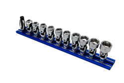 10 PC. 6-PT DUAL DRIVE STUBBY UJ METRIC  SOCKET SET - 1/4'' X 11MM DR. - BLUE MAGRAIL