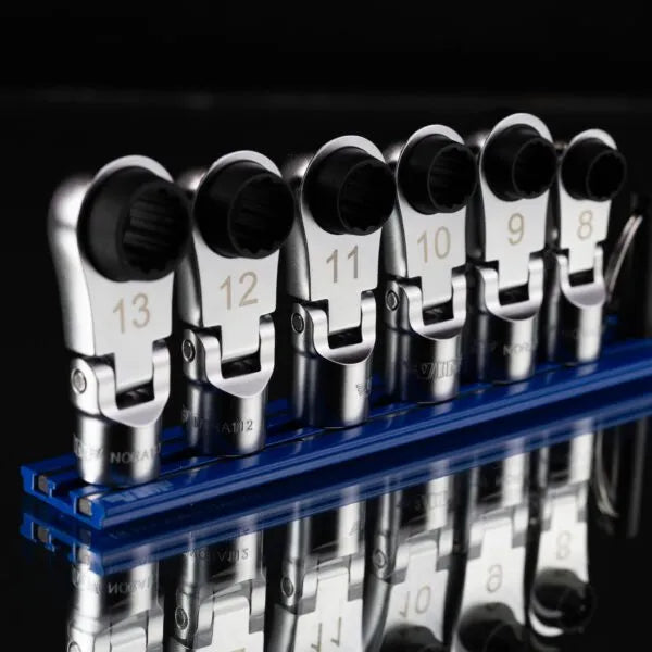 6 PC. 12PT OFFSET, FLEX HEAD RATCHETING WRENCH ATTACHMENTS (8 - 13MM)