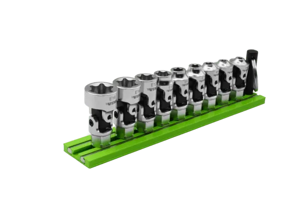 9 PC. DUAL DRIVE STUBBY UJ E-TORX  SOCKET SET - 1/4'' X 11MM DR. - GREEN MAGRAIL