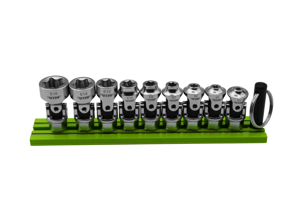 9 PC. DUAL DRIVE STUBBY UJ E-TORX  SOCKET SET - 1/4'' X 11MM DR. - GREEN MAGRAIL