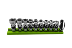 9 PC. DUAL DRIVE STUBBY UJ E-TORX  SOCKET SET - 1/4'' X 11MM DR. - GREEN MAGRAIL