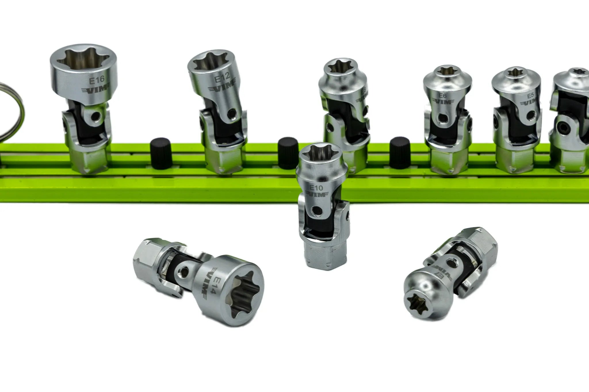 9 PC. DUAL DRIVE STUBBY UJ E-TORX  SOCKET SET - 1/4'' X 11MM DR. - GREEN MAGRAIL