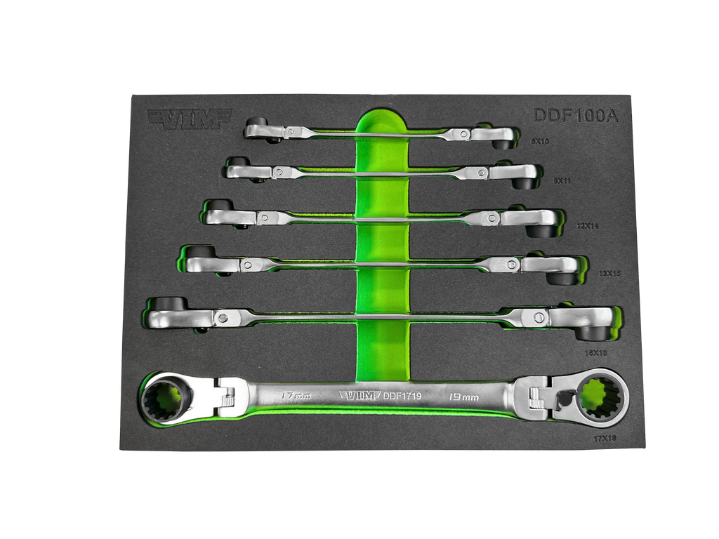 6 PC. DOUBLE DEEP SPLINE FLEX HEAD RATCHETING WRENCH SET - METRIC, INCLUDES: 8MM - 19MM