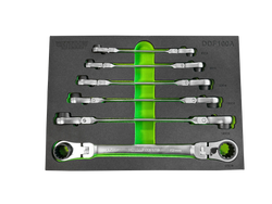 6 PC. DOUBLE DEEP SPLINE FLEX HEAD RATCHETING WRENCH SET - METRIC, INCLUDES: 8MM - 19MM