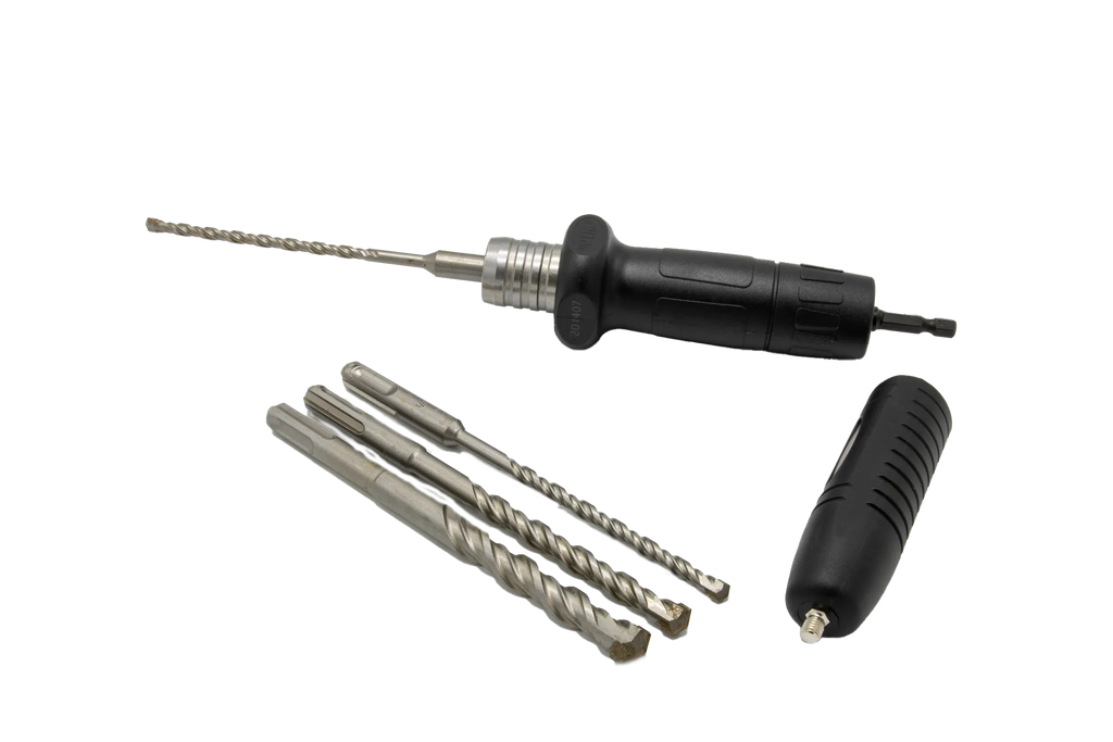 Hammer Drill Adapter, 4 Carbide Tipped Hammer Drills, 3/16", 1/4", 3/8", & 1/2"