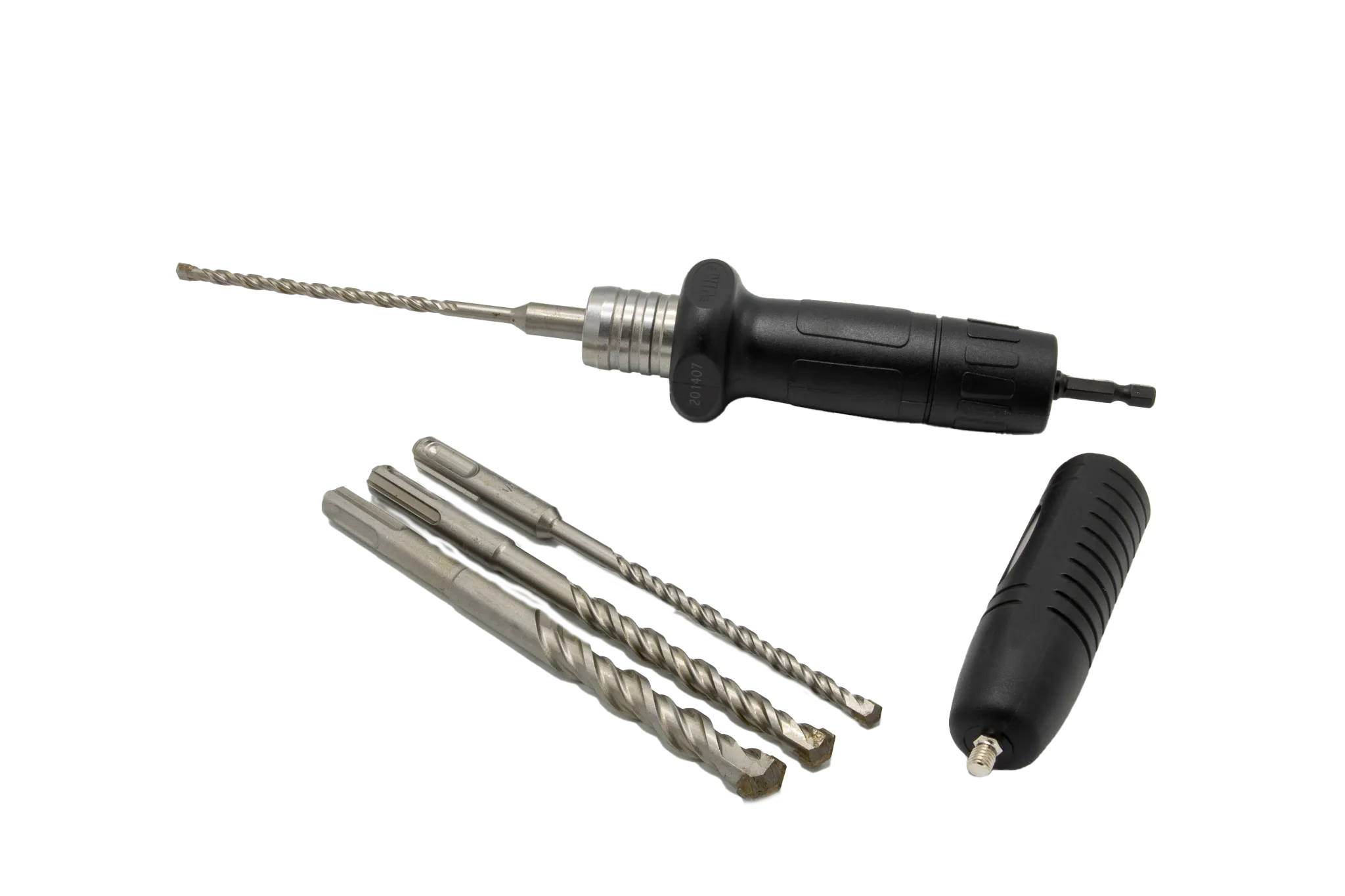 Hammer Drill Adapter, 4 Carbide Tipped Hammer Drills, 3/16", 1/4", 3/8", & 1/2"