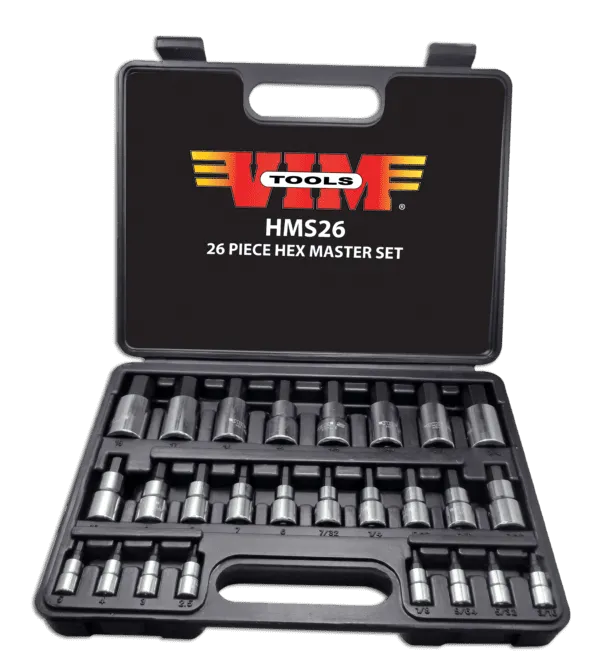 Master Hex Drive Set, 26 pc, 13 pc Metric - 2m thru 19m, 13 pc SAE - 3/32" thru 3/4"