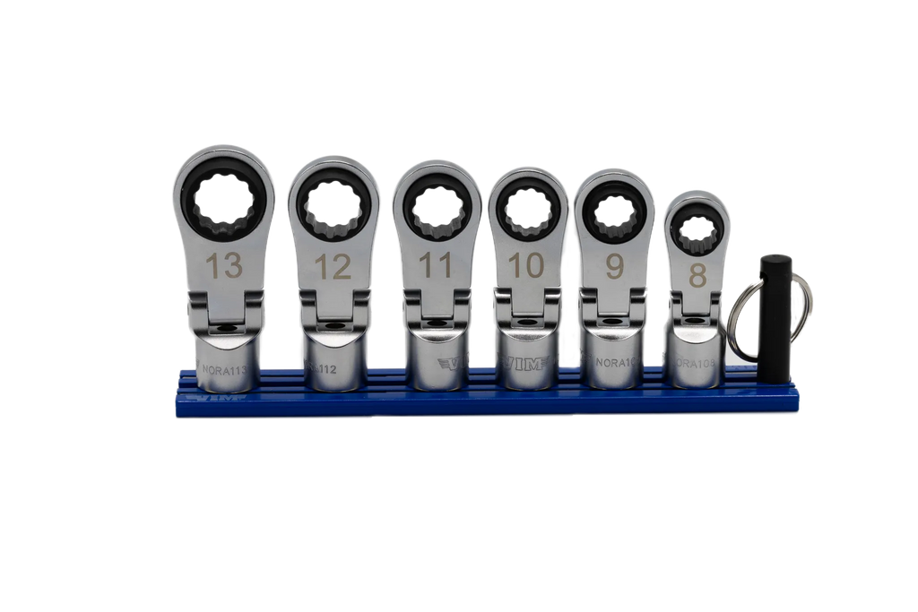 6 PC. 12PT OFFSET, FLEX HEAD RATCHETING WRENCH ATTACHMENTS (8 - 13MM)