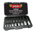 XZN Triple Square Long Bit Set 9 pc. set, XZN4 thru XZN18 Drivers, black S2 drive bits with Ni-Cr Bit Holders 4" Long, Packaged in a bLow mold box with window. Vim Brand with Color Sleave